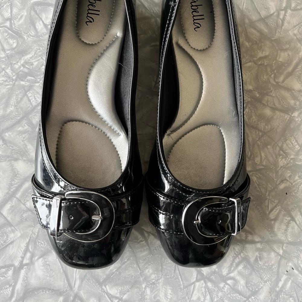 Abella Black Patent Flats with Buckle - 7.5